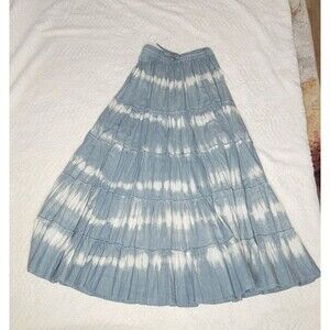Sole by Mare-Sole Amore XS Tiered Linen Cotton Skirt Blue Tie Dye Elastic Waist